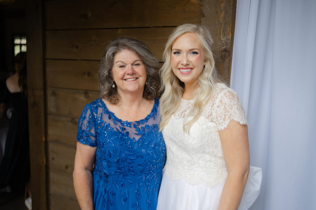 Taylor getting ready before her summer wedding at Park Crest