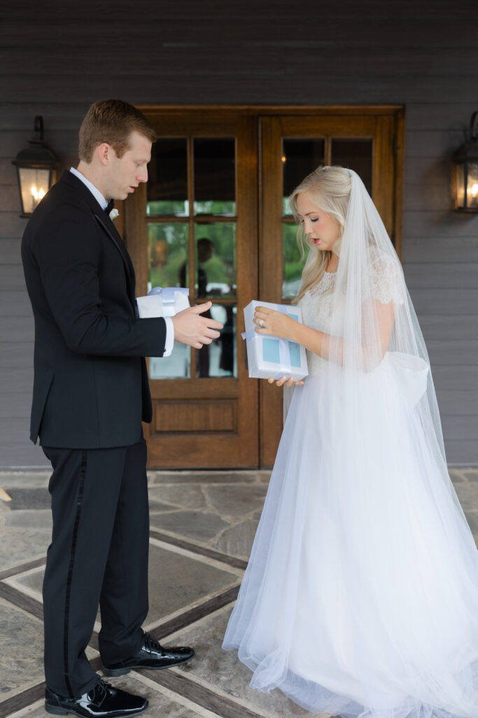 Taylor and Alex sharing a private moment before their wedding ceremony