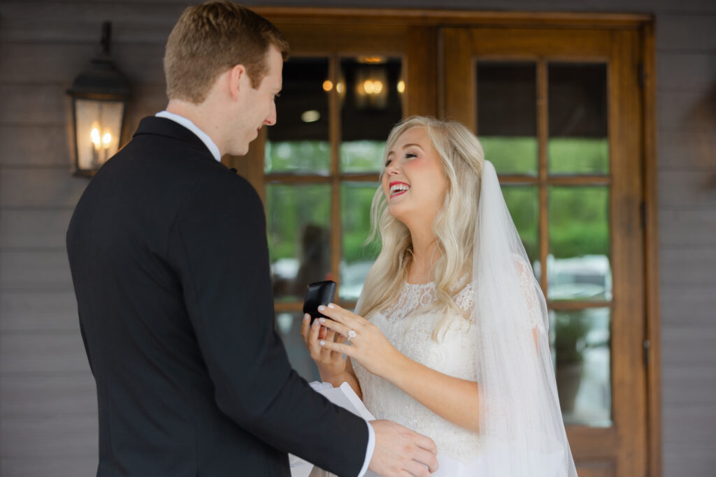 Taylor and Alex laughing together during their first look