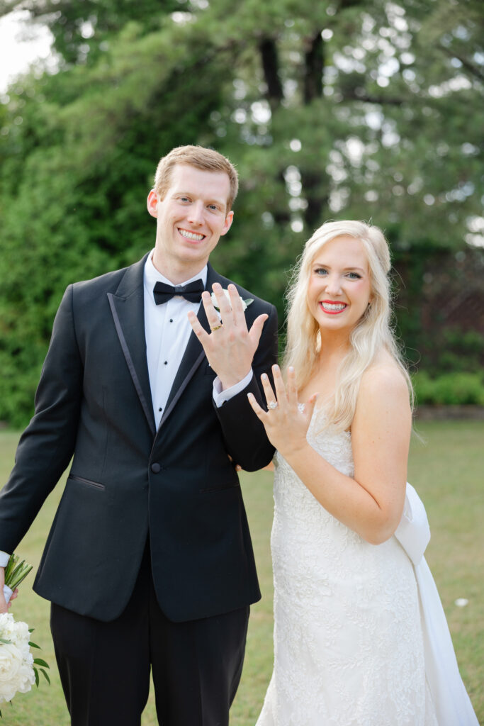 Taylor and Alex during wedding portraits near their outdoor ceremony space