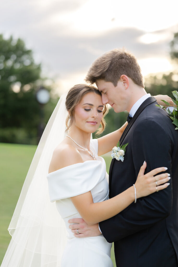 Brooke and Zach during summer evening wedding portraits at Old Overton