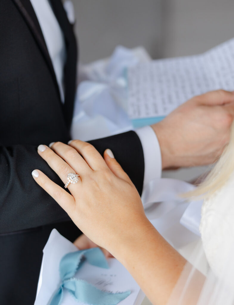 Taylor and Alex seeing each other during their wedding day first look